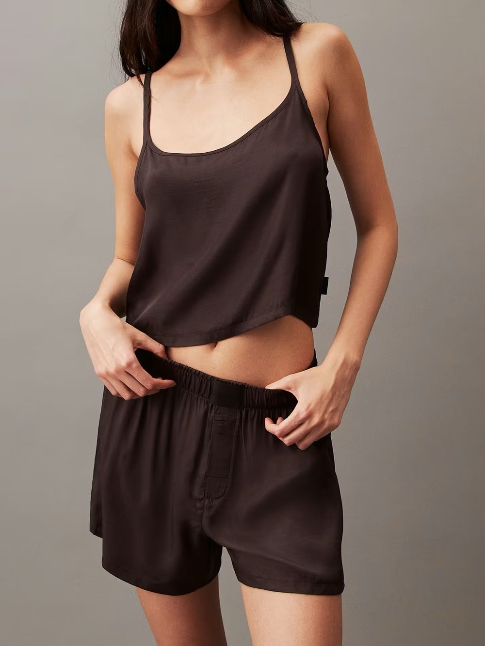 NWT Calvin Klein Pure Sheen Pajama Shorts in Brown. Size Small